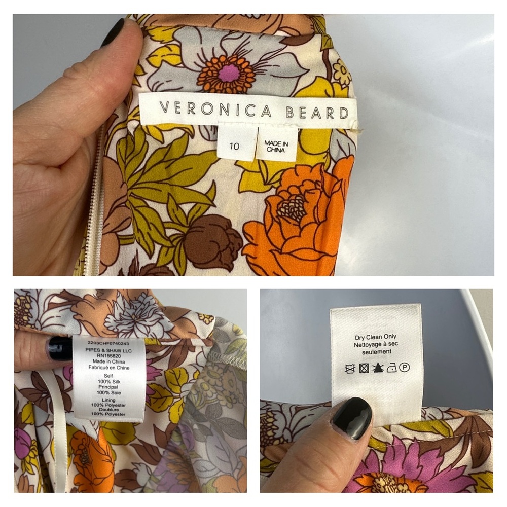 Veronica Beard Kailani Floral Silk Peplum Blouse in Stone Multi Size 10 Feminine - Picture 15 of 16